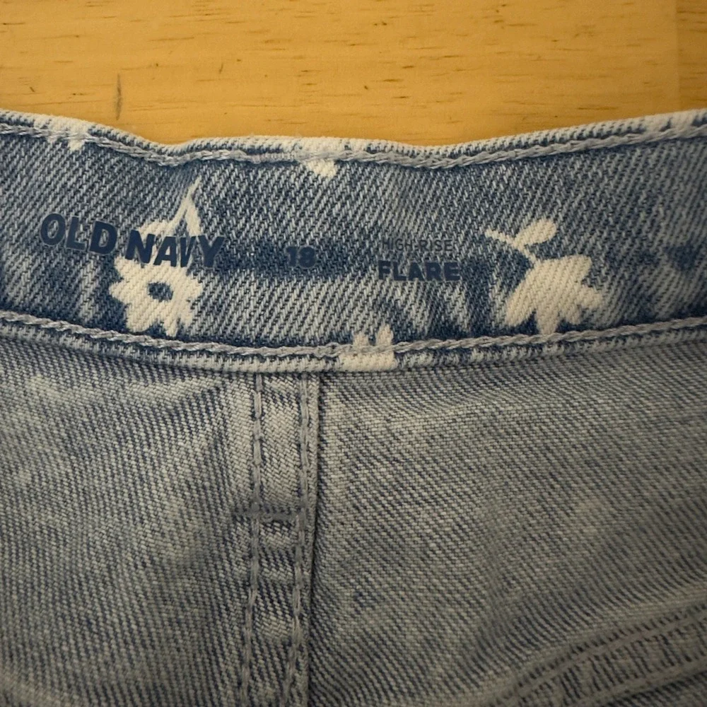 Old Navy High Rise Floral Print Flare Jeans Light Wash Denim Casual Girls SZ‎ 18